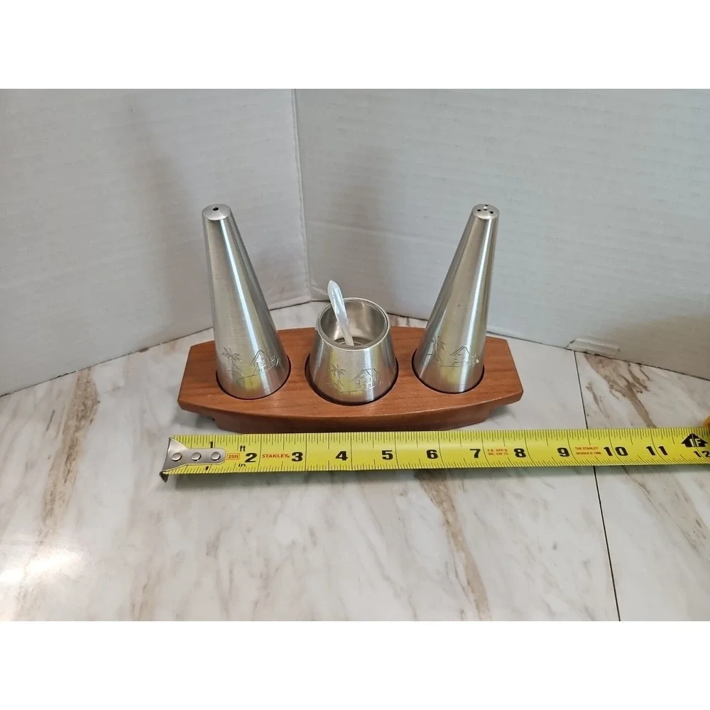Vintage Pewterware Salt And Pepper Shaker Set Hand Carved Japanese Looking